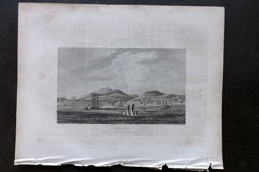 Barclay, James C1835 Antique Print. Smyrna, Turkey: Antique Steel Engraving Published C1835 by Thomas Kelly, London for "A New and Universal English Dictionary" by the Rev. James Barclay. Maps by Alexander Findlay. Paper Size: 11 x 8 inch (28 x 21cm) H