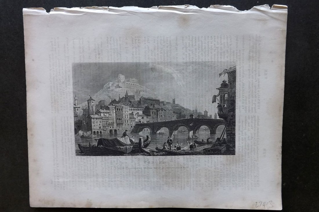 Barclay, James C1835 Antique Print. Verona, Italy: Antique Steel Engraving Published C1835 by Thomas Kelly, London for "A New and Universal English Dictionary" by the Rev. James Barclay. Maps by Alexander Findlay. Paper Size: 11 x 8 inch (28 x 21cm) H