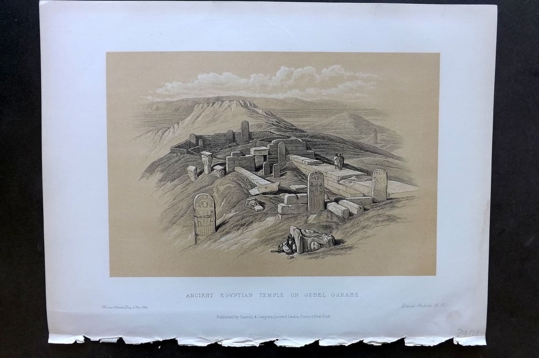 David Roberts Holy Land 4to 1887 Print. Ancient Egyptian Temple on Gebel Garabe: Antique Lithograph Published 1887 by Cassell, Petter & Galpin, London for "The Holy Land" by David Roberts, Louis Haghe, and George Croly. The third edition of Roberts's Holy Land Views. Paper Size: 1