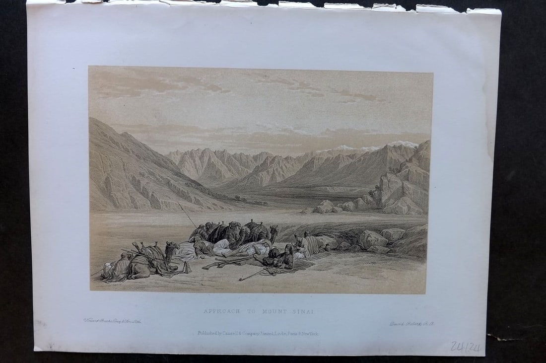 David Roberts Holy Land 4to 1887 Print. Approach to Mount Sinai: Antique Lithograph Published 1887 by Cassell, Petter & Galpin, London for "The Holy Land" by David Roberts, Louis Haghe, and George Croly. The third edition of Roberts's Holy Land Views. Paper Size: 1