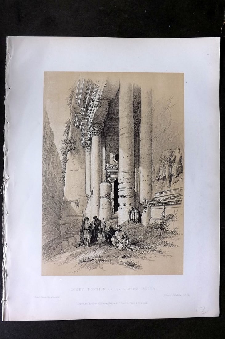 David Roberts Holy Land 4to 1887 Print. Lower Portion of El.Khasne, Petra Jordan (1 of 1)