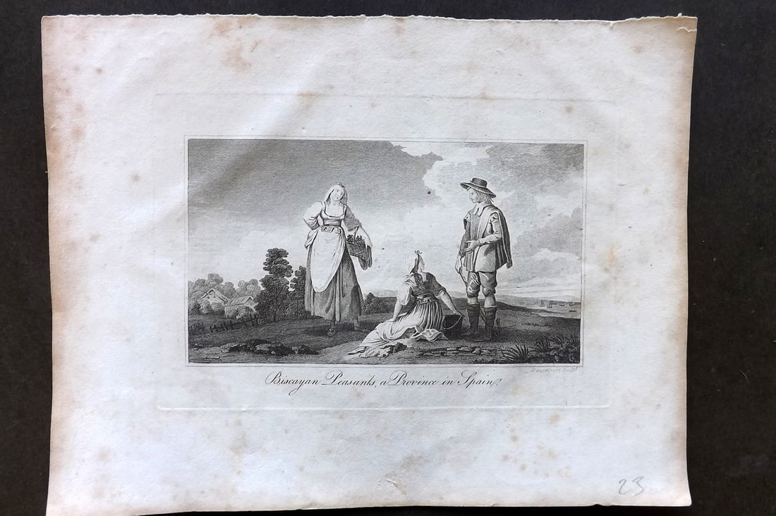 Moore, Henry 1809 Antique Print. Biscayan Peasants, Spain (1 of 1)