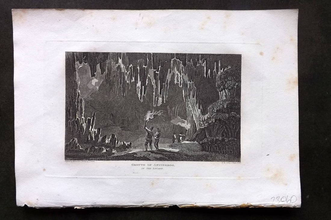 Polehampton, Edward 1823 Antique Print. Grotto of Antiparos, Greece: Antique Copper Published 1823, London for "The Gallery of Nature and Art: or, A Tour Through Creation and Science" by the Rev. Edward Polehampton & John M. Good. Paper Size: 10 x 6 inch (26 x 16cm) Ve