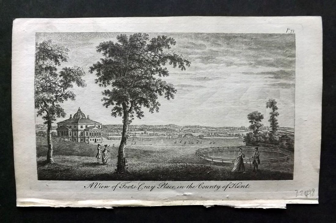 UK 1777 Antique Print. Foot's Cray Place in the County of Kent: Antique Copper Published 1776-77, London for "A New Display of the Beauties of England" Paper Size: 8 x 5 inch (21 x 13cm) Good Condition