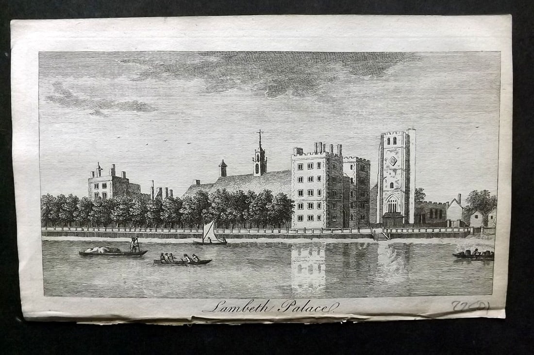 UK 1777 Antique Print. Lambeth Palace, London: Antique Copper Published 1776-77, London for "A New Display of the Beauties of England" Paper Size: 8 x 5 inch (21 x 13cm) Good Condition