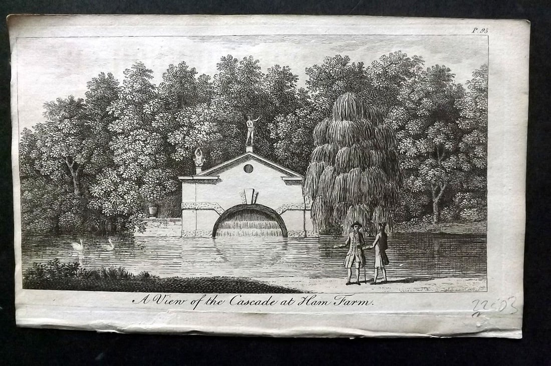UK 1777 Antique Print. View of the Cascade at Ham Farm: Antique Copper Published 1776-77, London for "A New Display of the Beauties of England" Paper Size: 8 x 5 inch (21 x 13cm) Good Condition