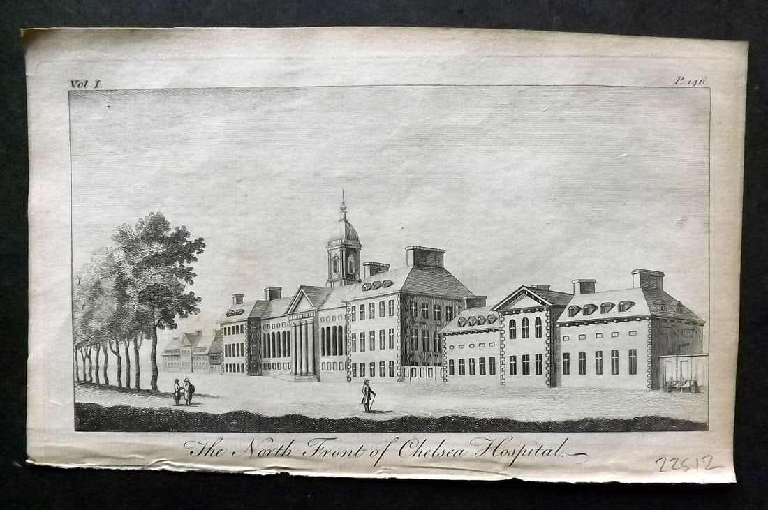 UK 1777 Antique Print. North Front of Chelsea Hospital, London (1 of 1)
