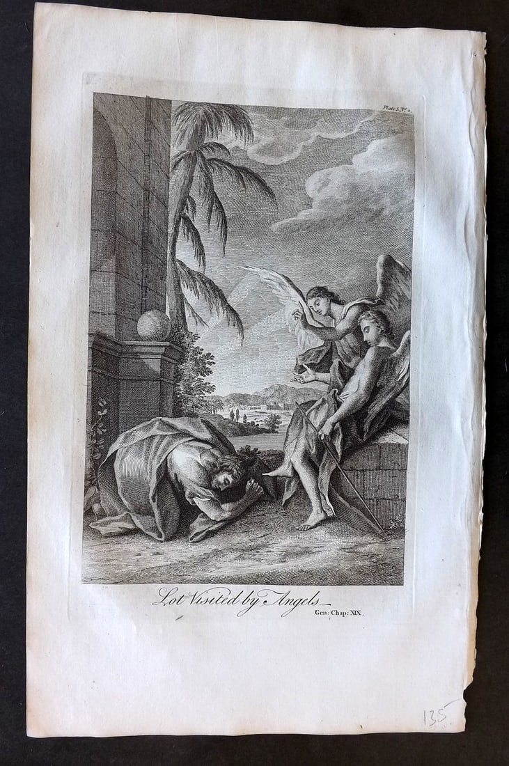 Goadby (Pub) 1770 Folio Religious Print. Lot visited by Angels (1 of 1)