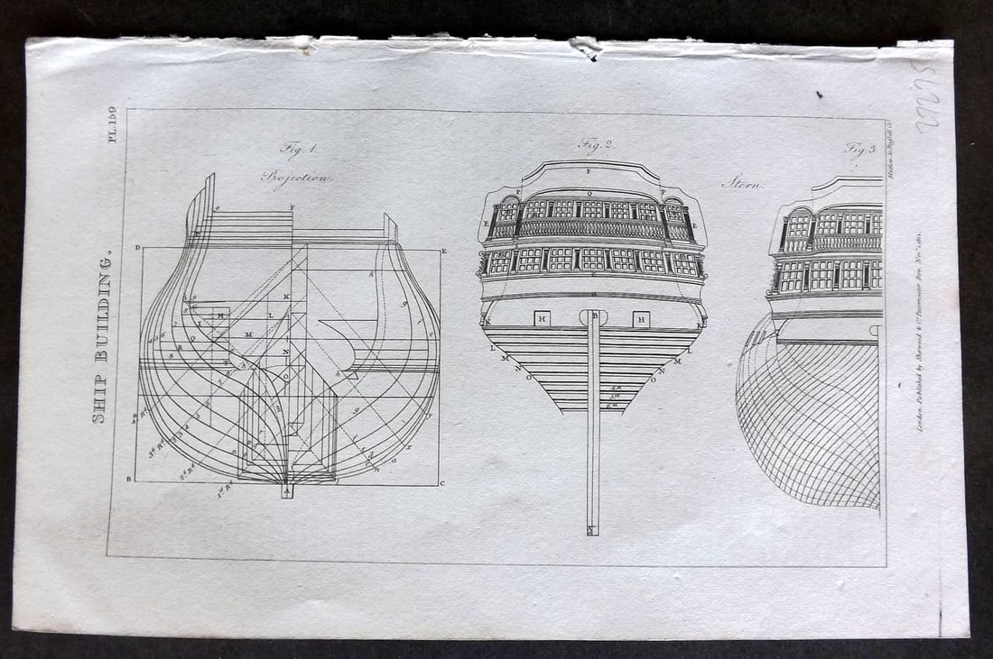 Good, John 1813 Antique Print. Ship Building - Projection. Stern 159 (1 of 1)