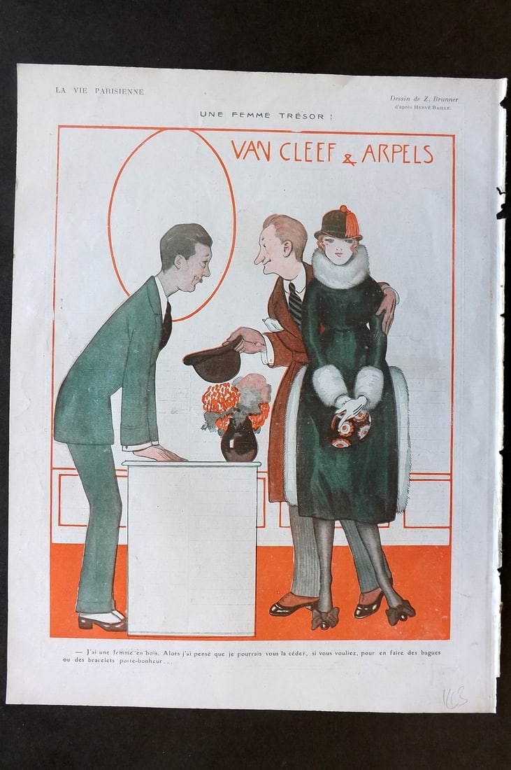 La Vie Parisienne 1917 Art Deco Print. Une Femme Tresor by Brunner: Lithographs Published 1917, Paris for "La Vie Parisienne" Illustrated by Lissac, Barbier, Vallet, Valee, Prejelan, Herouard, Fournier, Kuhn-Regnier, Georges Léonnec and others. Verso text, but none s