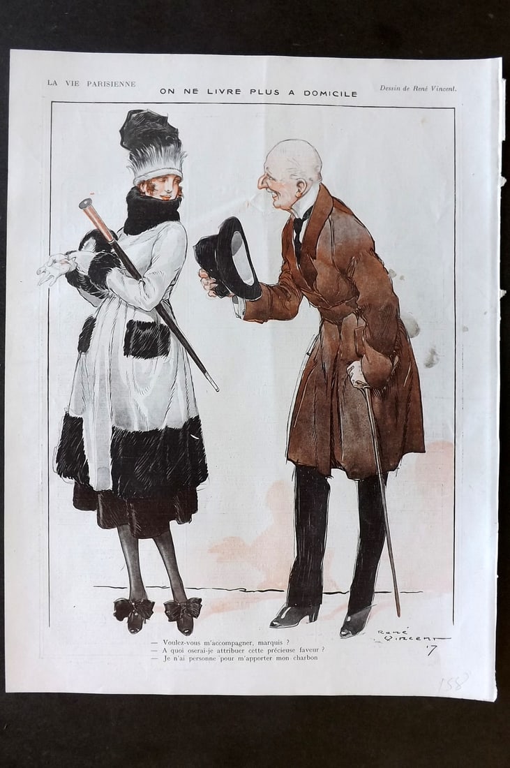 La Vie Parisienne 1917 Art Deco Print. On Ne Livre Plus a Domicile by Rene Vincent (1 of 1)