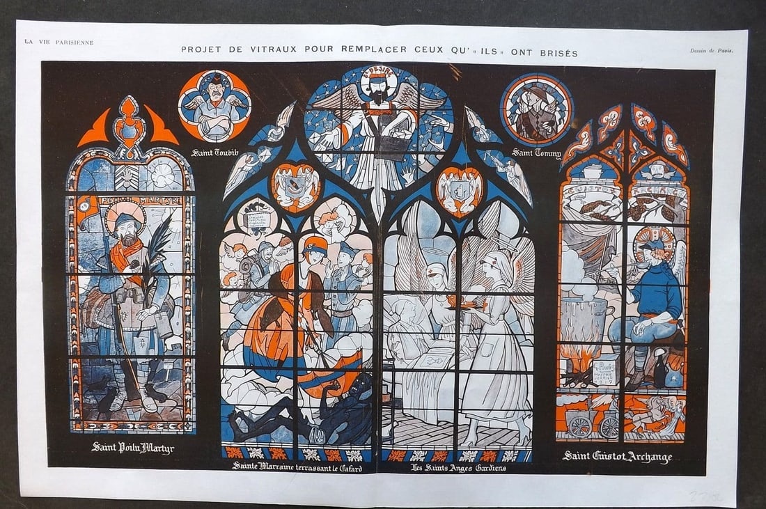 La Via Parisienne 1917 Art Deco Double Projet de Vitraux Stained Glass by Pavis (1 of 1)