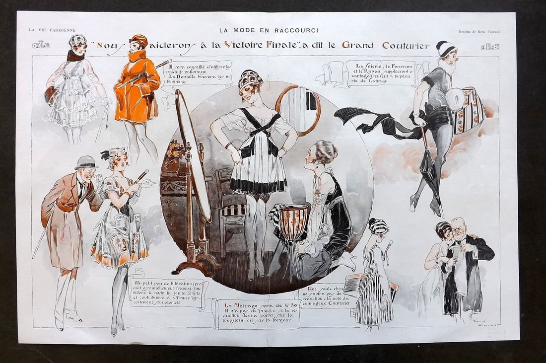 La Via Parisienne 1917 Art Deco Double Print. La Mode en Raccourci by Vincent (1 of 1)