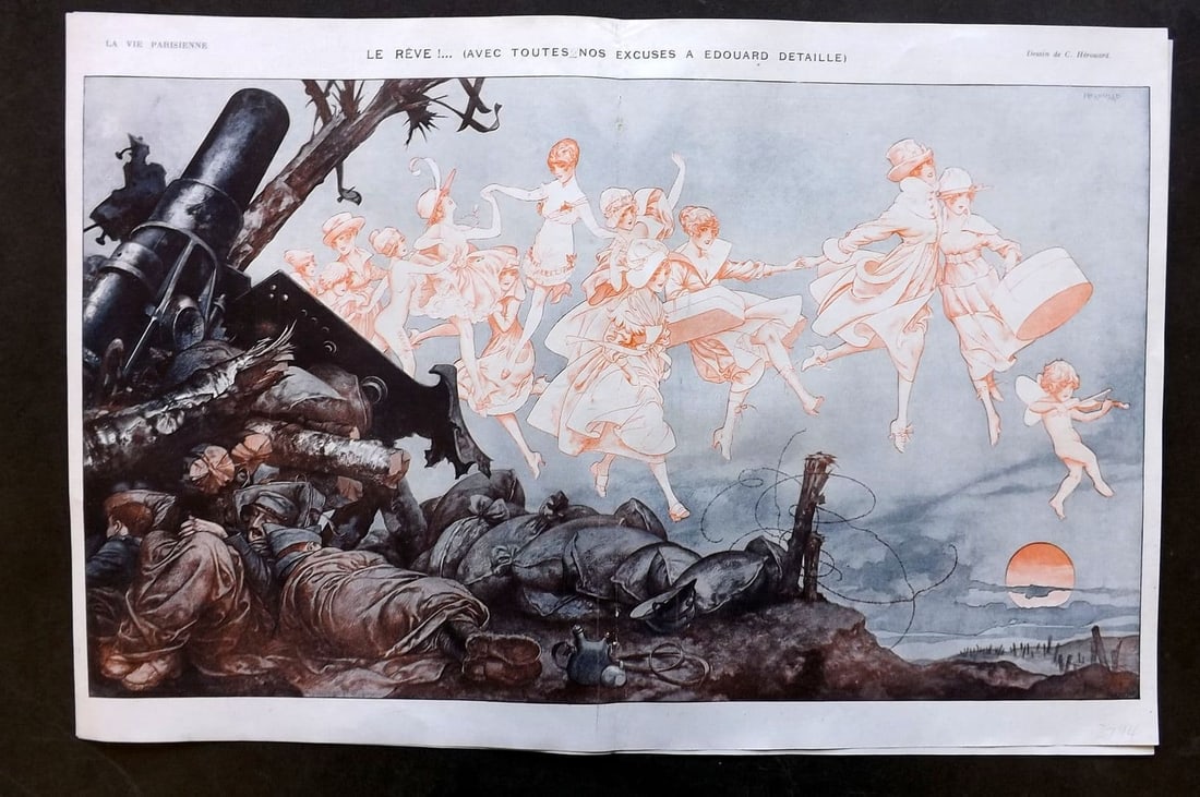 La Via Parisienne 1917 Art Deco Double Print. La Reve by Herouard (1 of 1)