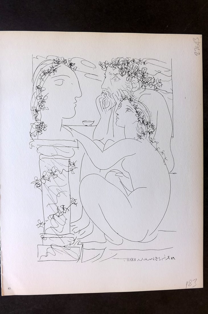 Picasso Vollard 1956 Print. Sculptor & Seated Model before a Sculptured Head 45: Vintage Photogravure Published 1956, London for "Picasso's Vollard Suite" First English Edition of 100 Etchings created by Picasso between 1930-37. Printed on Good Quality Paper in Germany. Paper Size