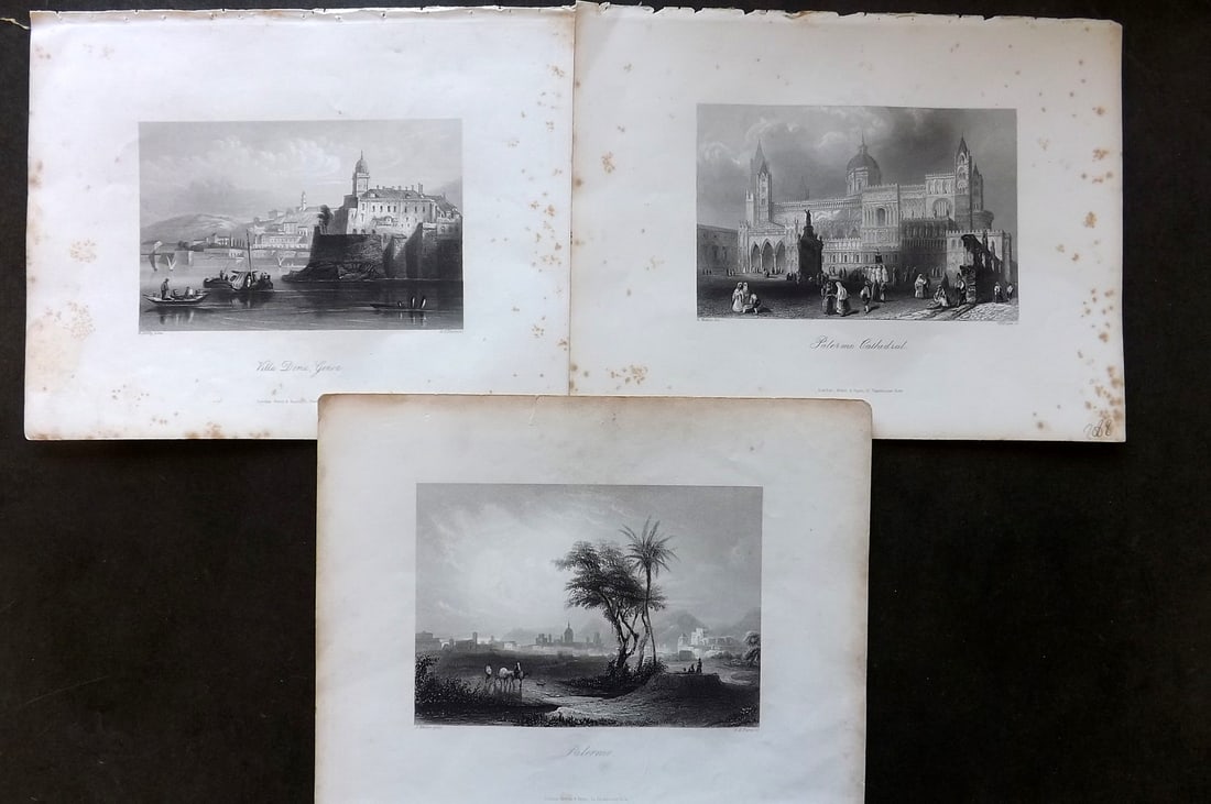 Payne 1847 Lot of 3 Antique Prints. Palermo Sicily & Genoa, Italy (1 of 1)