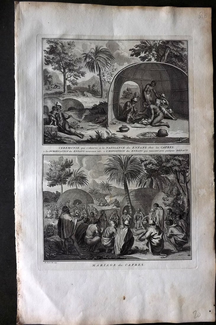 Picart, Bernard 1728 Folio Print. South Africa Marriage & Infant Ceremonies (1 of 1)