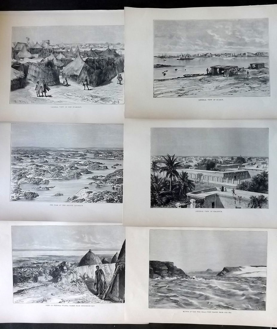 Reclus, Elisee C1880 Lot of 6 Prints. Sudan, Morocco, Uganda: Wood Engraving (Reverse side blank) Published 1876-94, London for "The Universal Geography" by Elisee Reclus. Edited by A. H. Keane. Paper Size: 10 x 7 inch (26 x 17.5cm) Good Condition