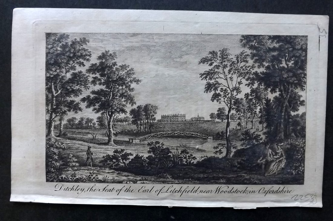 UK 1777 Antique Print. Ditchley, Seat of the Earl of Litchfield. Woodstock Oxford: Antique Copper Published 1776-77, London for "A New Display of the Beauties of England" Paper Size: 8 x 5 inch (21 x 13cm) Good Condition
