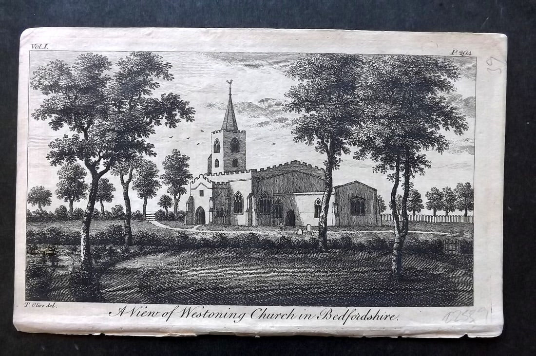 UK 1777 Antique Print. View of Westoning Church in Bedfordshire (1 of 1)