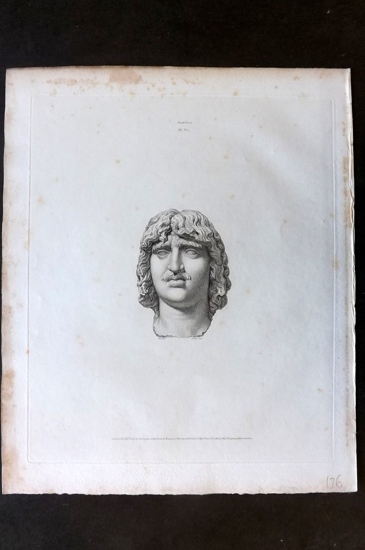 BM Marbles 1818 Folio Statue Sculpture Print. Unknown Head, supposed to be of Arminius 06 (1 of 1)