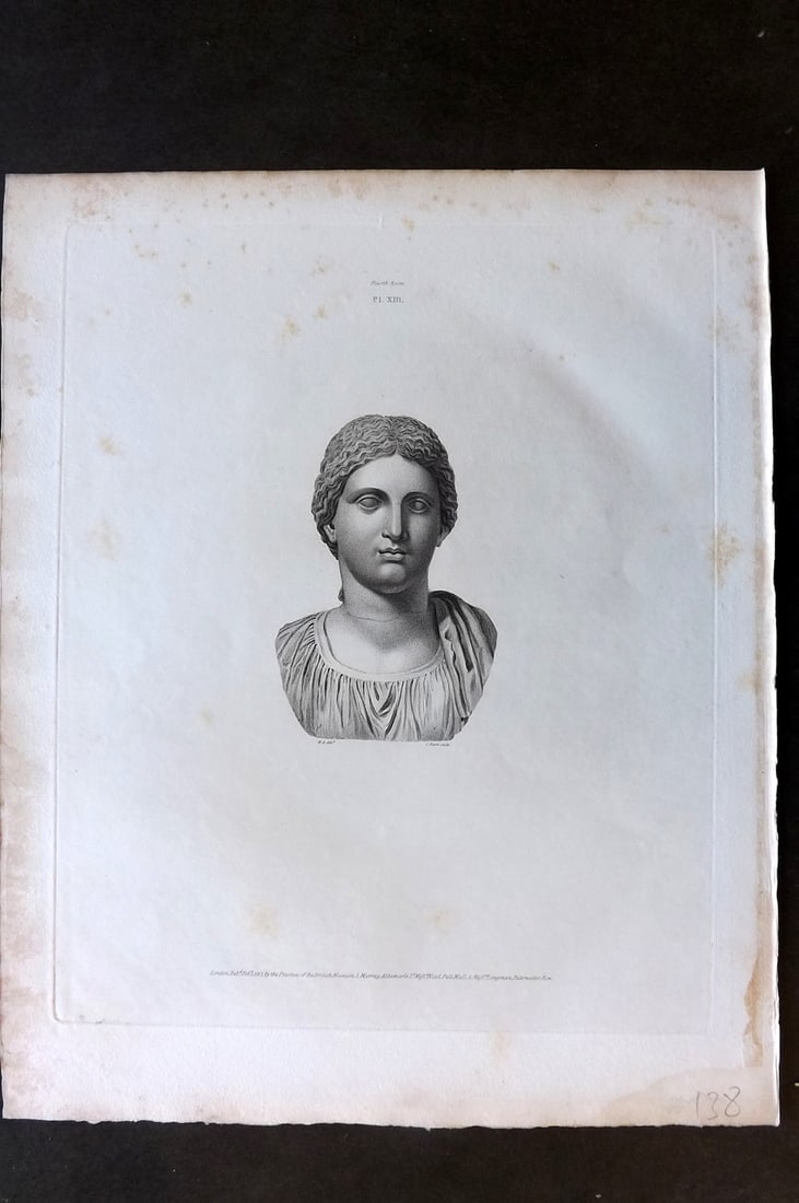 BM Marbles 1818 Folio Statue Sculpture Print. Female Head, supposed to be of Dione 13 (1 of 1)