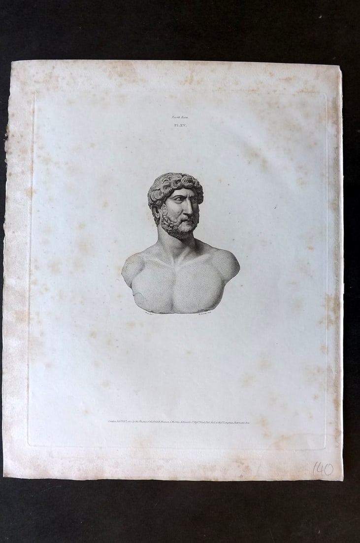 BM Marbles 1818 Folio Statue Sculpture Print. Bust of Hadrian 15 (1 of 1)