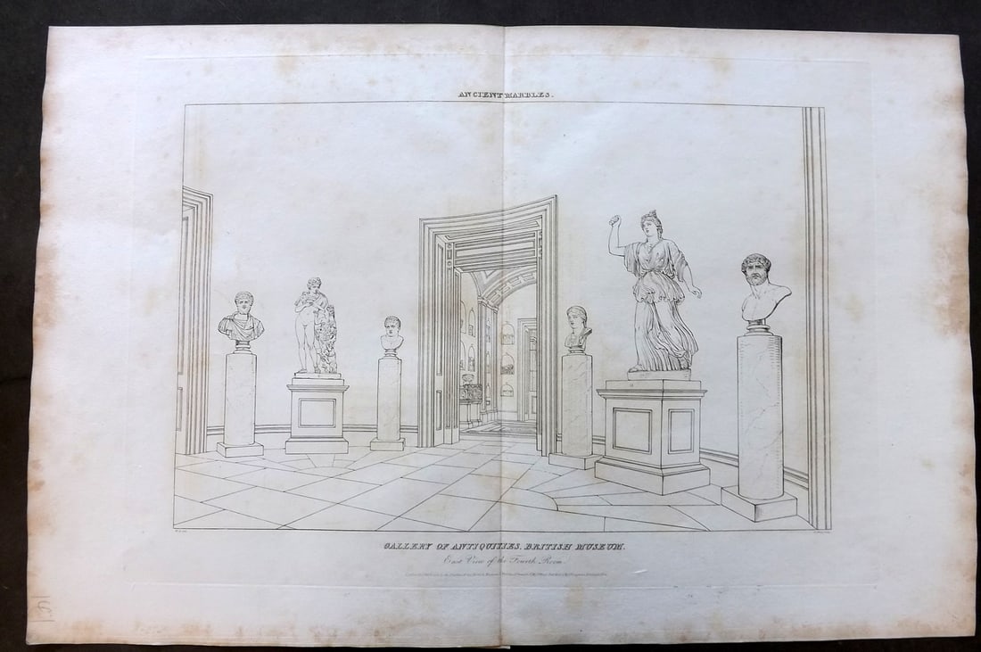 BM Marbles 1818 LG Folio Print. Gallery of Antiquities in the British Museum. East View of Fourth (1 of 1)