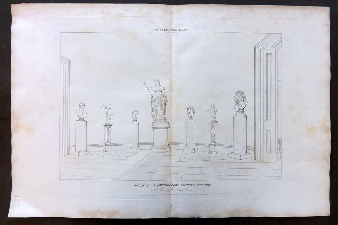 BM Marbles 1818 LG Folio Print. Gallery of Antiquities in the British Museum. West View of Fourth (1 of 1)