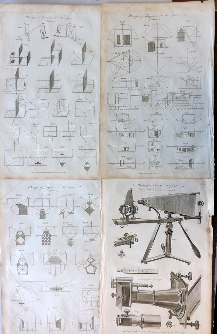 Hall, William 1791 Lot of 4 Folio Science & Tech Prints: Folio Copper Plate Published 1789-91 by C. Cooke, London for "The New Royal Encyclopedia, Or, Complete Modern Universal Dictionary of Arts and Sciences..." by William Henry Hall. Paper Size: 14.5 x 9.