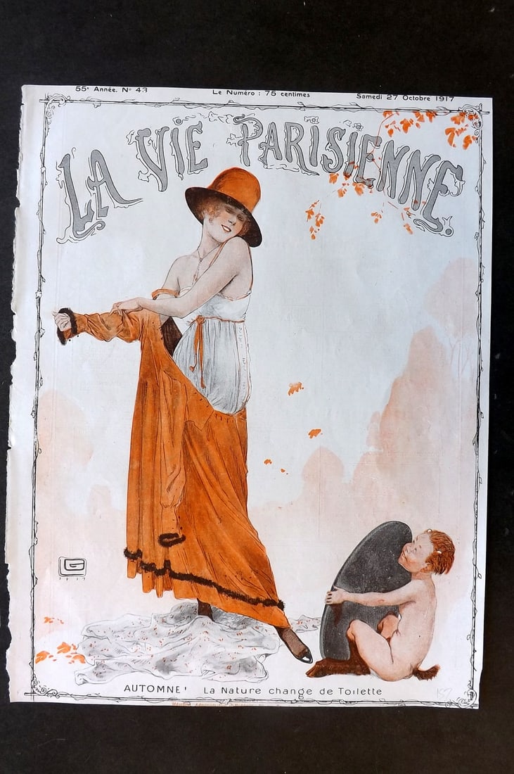 La Vie Parisienne 1917 Art Deco Print. Automne' La Nature Change de Toilette by Leonnec (1 of 1)