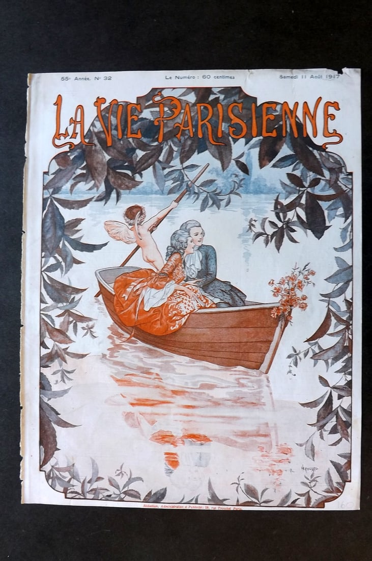 La Vie Parisienne 1917 Art Deco Print. Cupid rowing a Boat by Herouard (1 of 1)