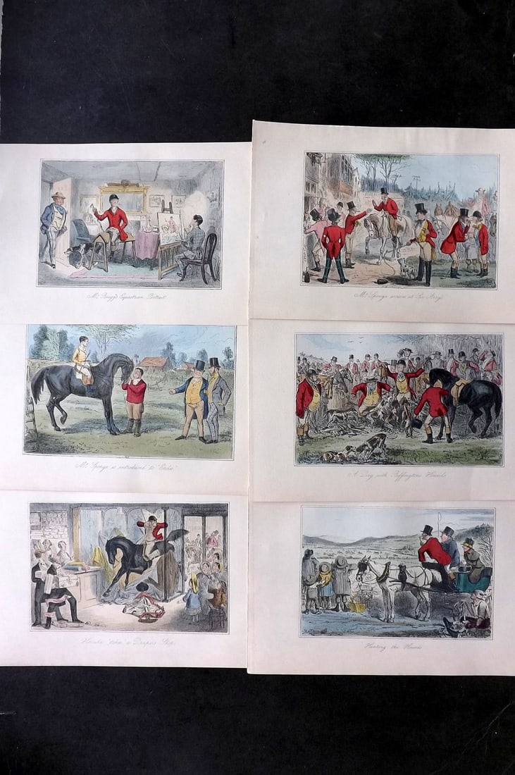 Leech, John C1860 Lot of 6 Hand Col Sporting Satire Prints. Jorrocks (1 of 1)