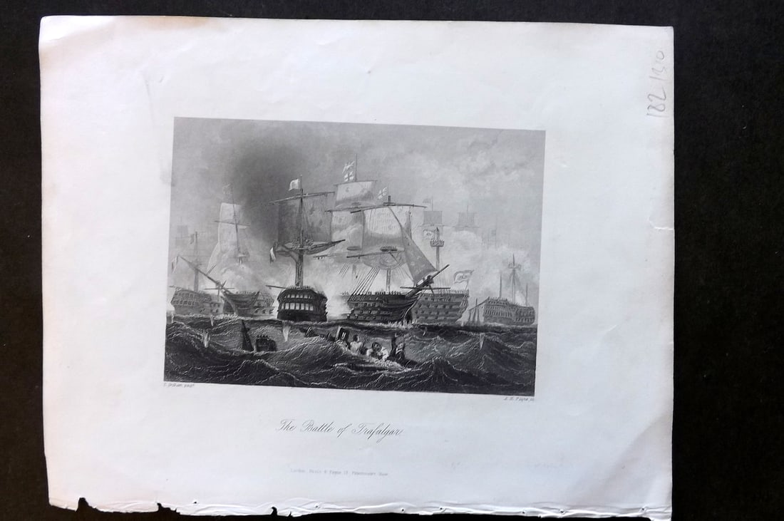 Payne 1847 Antique Naval Ship Print. Battle of Trafalgar (1 of 1)