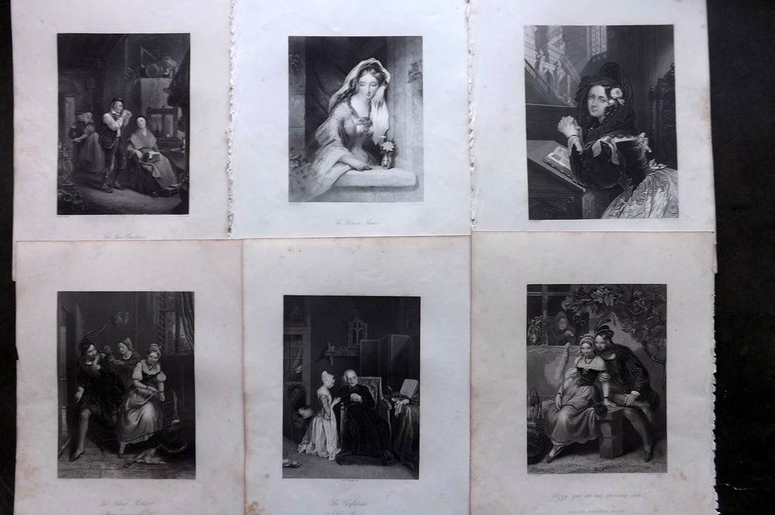 Payne 1847 Lot of 6 Steel Engraving. Genre & Pretty Ladies (1 of 1)