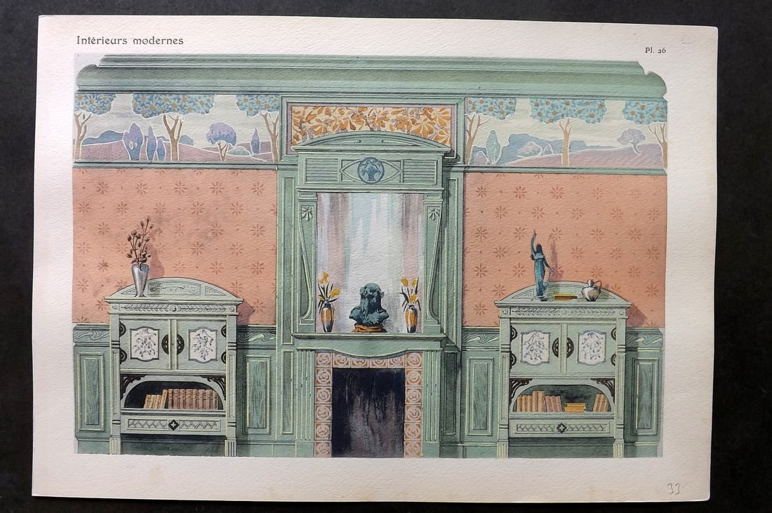 Remon, Georges 1900 Folio HC Pochoir. Interieurs Modernes 26: Folio Hand Colored Pochoir Lithograph Published 1900, Paris for "Interieurs Modernes" by Georges Remon. Paper Size: 17 x 12 inch (43 x 30cm) Good Condition