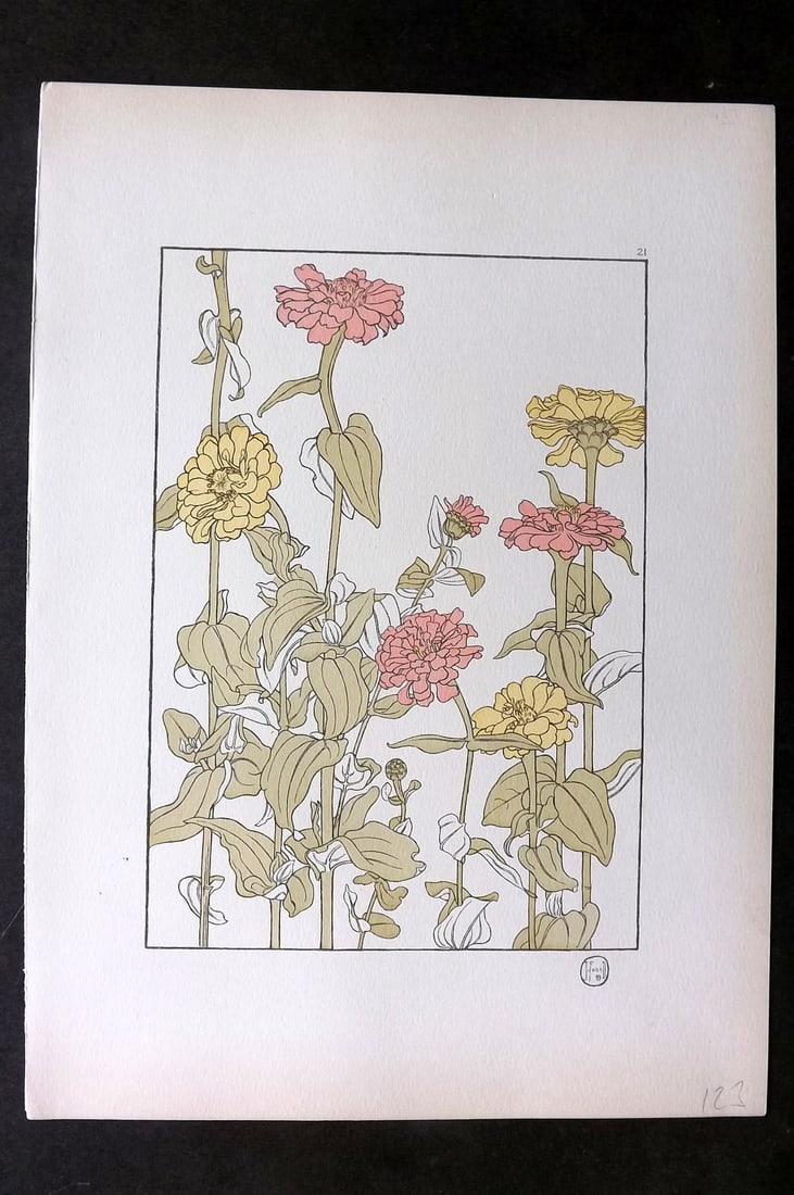 Foord, Jeannie 1901 Folio Art Nouveau Pochoir. Zinnia 21 (1 of 1)