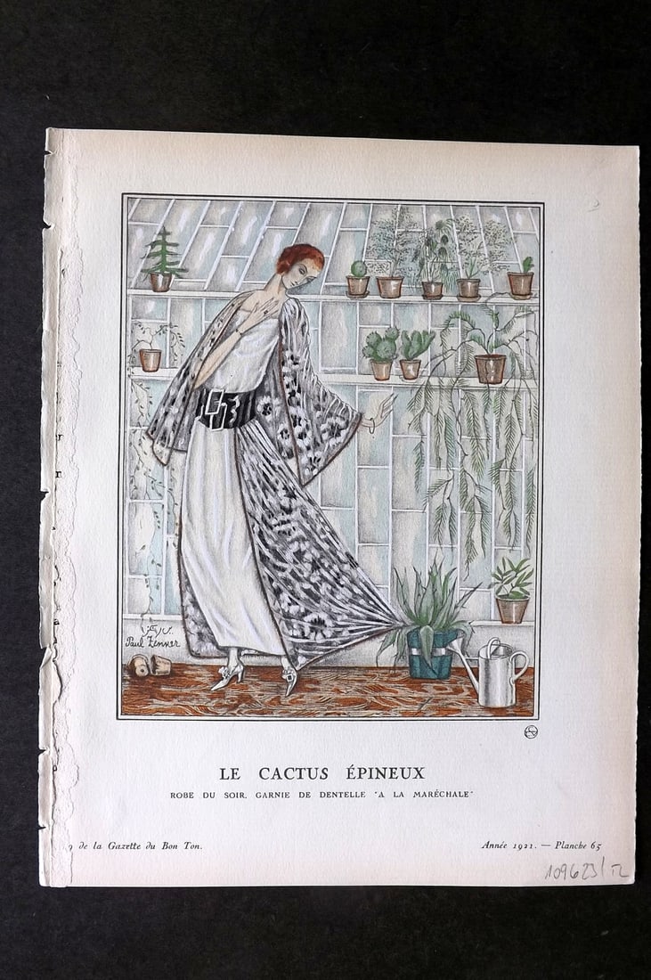 Gazette du Bon Ton by Gose 1921 Art Deco Pochoir. Le Cactus Epineux (1 of 1)