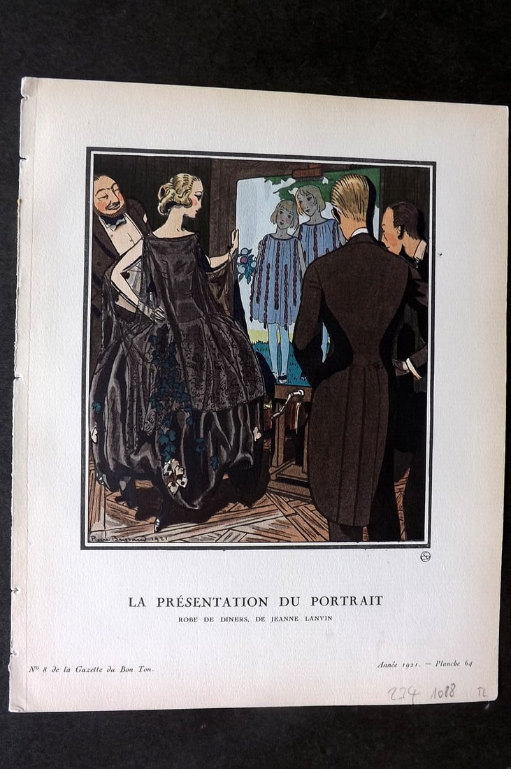 Gazette du Bon Ton by Gose 1921 Art Deco Pochoir. La Presentationdu Portrait by Pierre Brissaud (1 of 1)