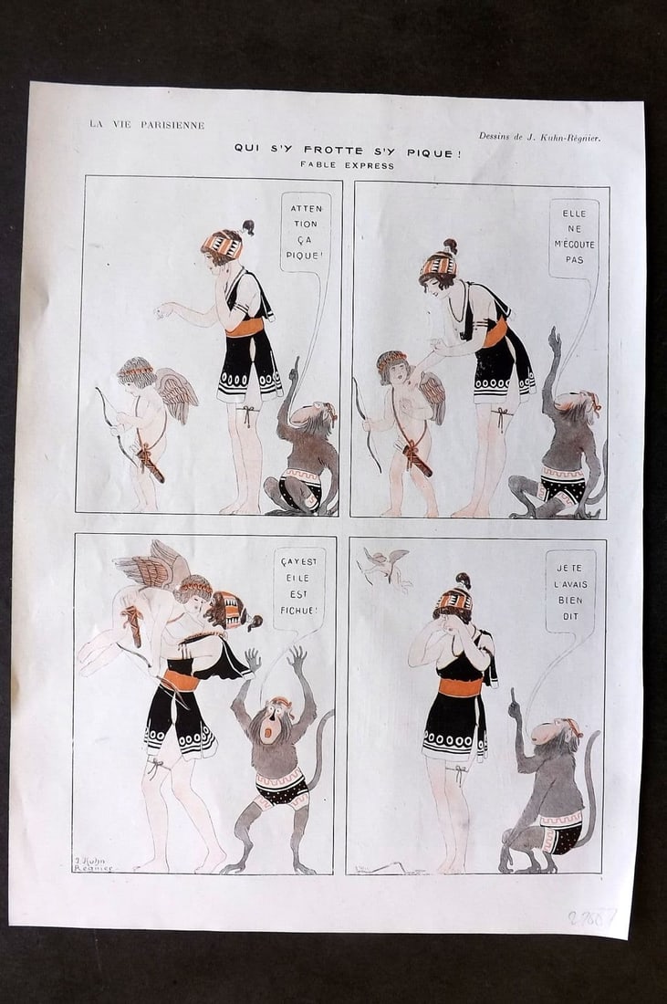 La Via Parisienne 1917 Art Deco Print. Qui s'y Frotte s'y Pique by Kuhn-Regnier (1 of 1)