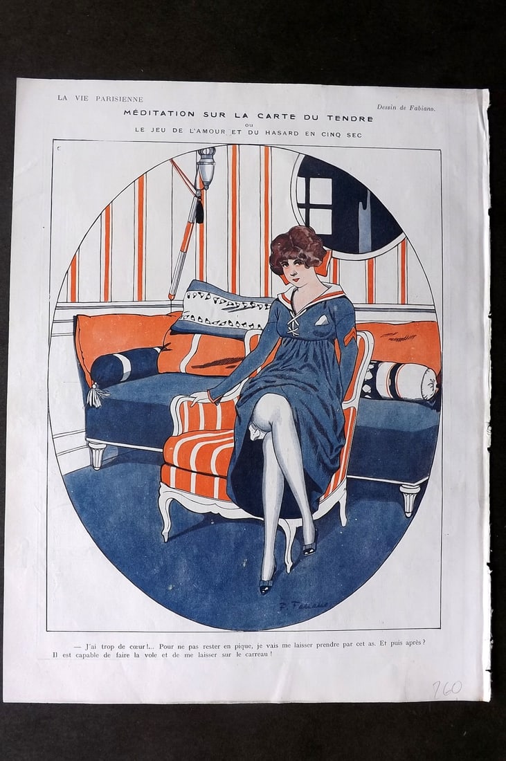 La Via Parisienne 1917 Art Deco Print. Meditation sur la Carte ddu Tendre by Fabiano (1 of 1)