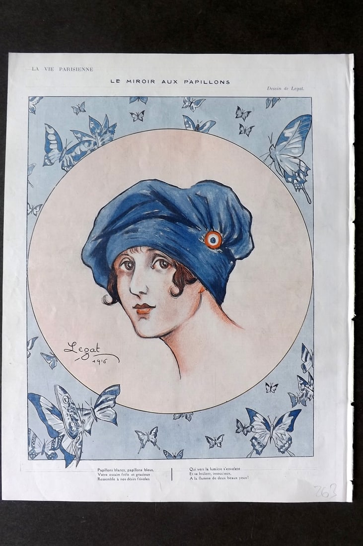 La Via Parisienne 1917 Art Deco Print. Le miroir aux Papillons by Legat (1 of 1)