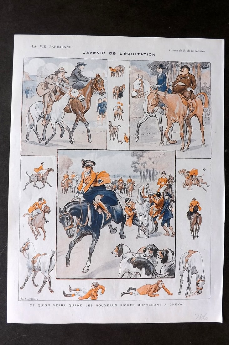 La Via Parisienne 1917 Art Deco Print. L'Avenir de L'Equitation by Neziere (1 of 1)