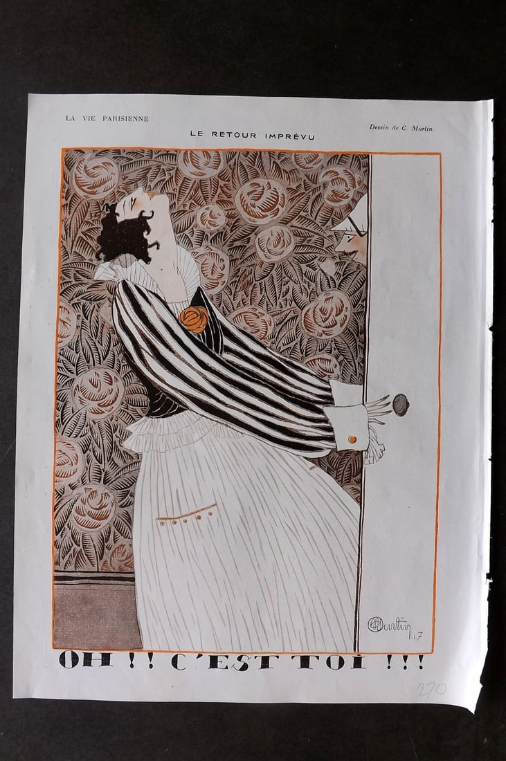 La Via Parisienne 1917 Art Deco Print. Le Retour Imprevu by Martin (1 of 1)