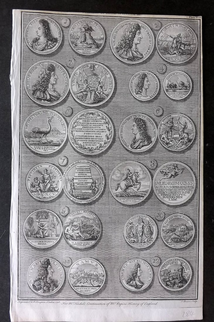 Rapin de Thoyras, Paul 1751 Folio Print. Medals of King William III (1 of 1)