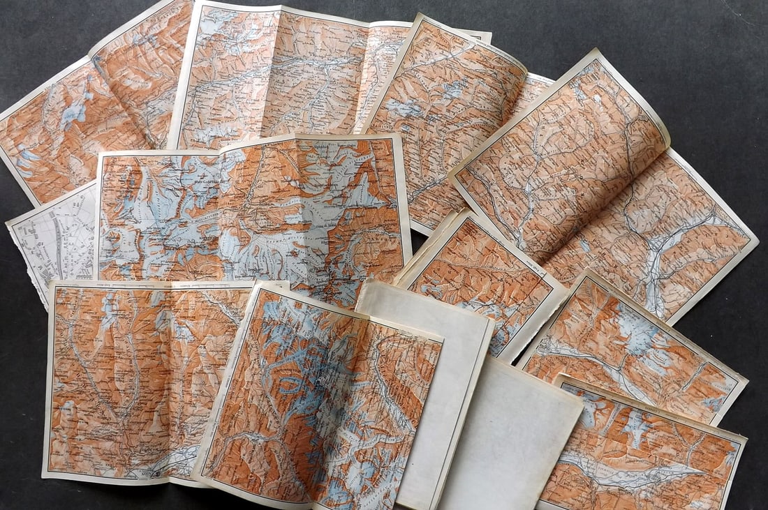 Baedeker, Karl 1901 Lot of 48 Antique Maps. Switzerland (1 of 4)