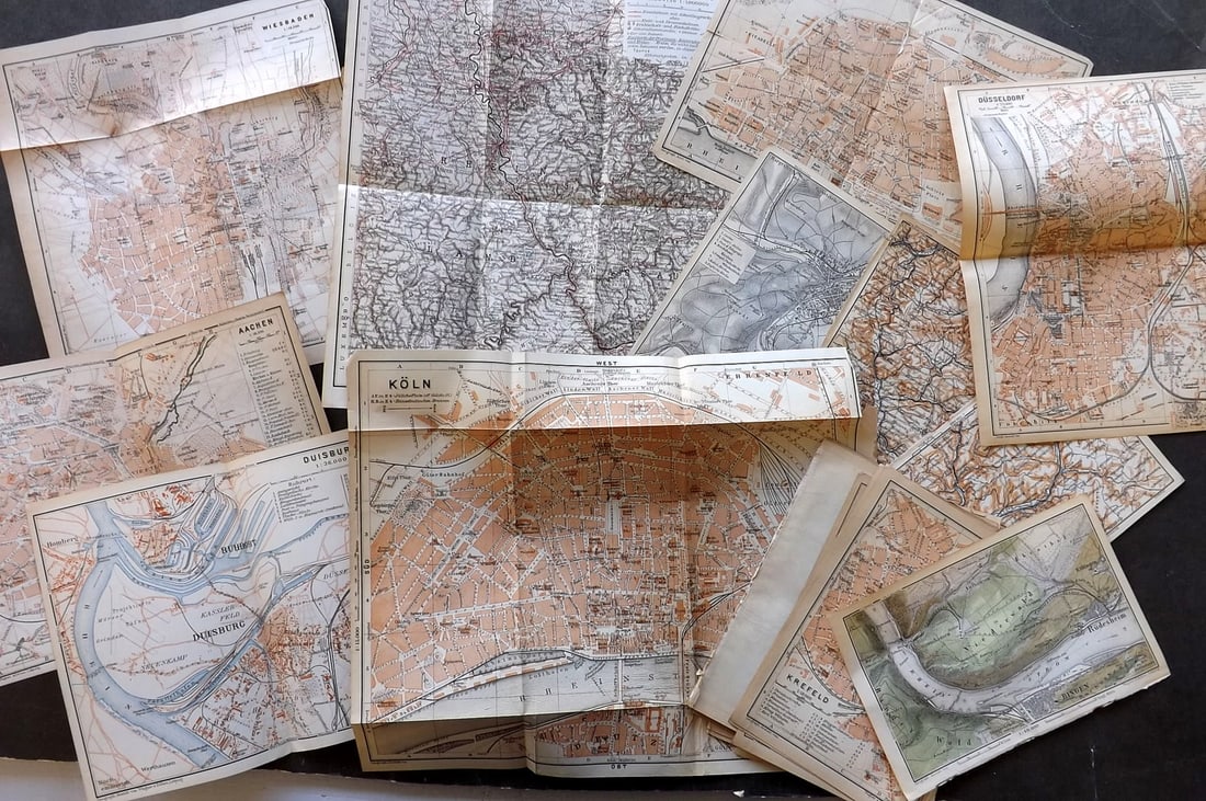 Baedeker, Karl 1906 Lot of 27 Antique Maps. Rhine Germany (1 of 4)