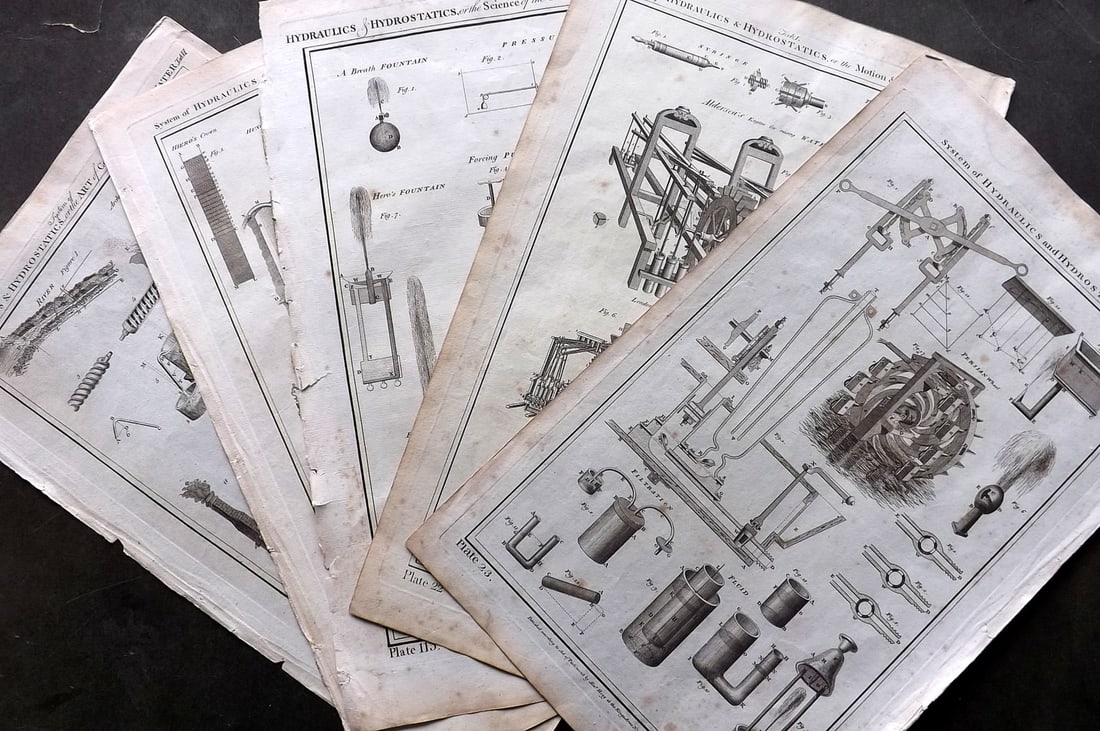 Howard, George 1796 Lot of 5 Folio Science Prints. Hydraulics (1 of 4)