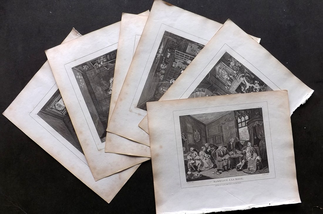 Hogarth, William 1810 Set of 6 Copper Plates Satire Prints. Marriage A La Mode (1 of 4)