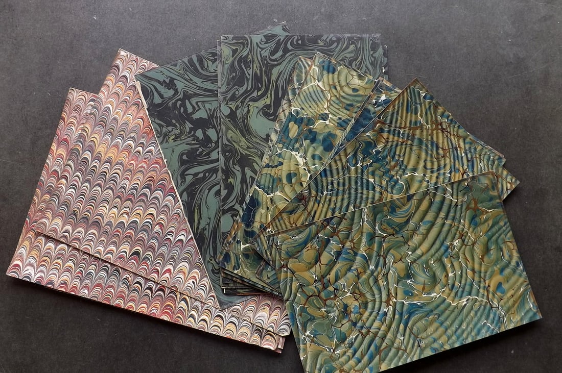 Old Paper, Bookbinding 19th Cent. Mixed Lot of 24 Marble End Papers (1 of 3)